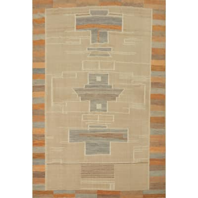 Hand Woven Oriental 100% Wool Carpet Southwestern Modern Beige & Ivories Kilim Area Rug - 12' 11'' X 9' 7''
