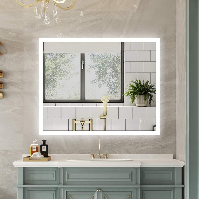 Wall Mounted Bathroom Frameless With Back/Front Light LED Mirror,Anti-fog - 32'' H x 40'' W
