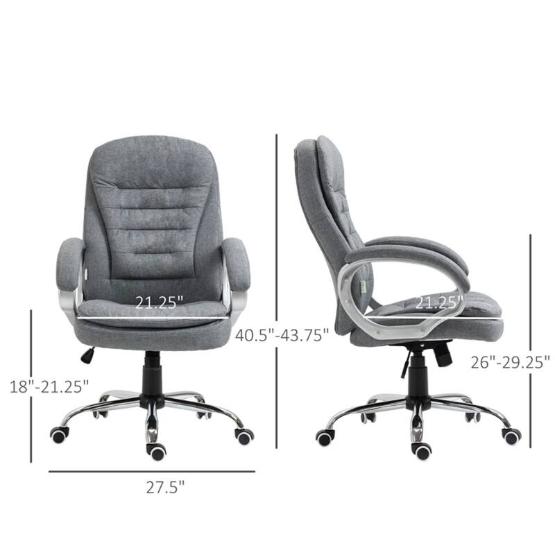 Grey Linen Office Chair with Lumbar Support, High Back and Tilt Function - 27.5"L x 29.5"W x 40.5"-43.75"H