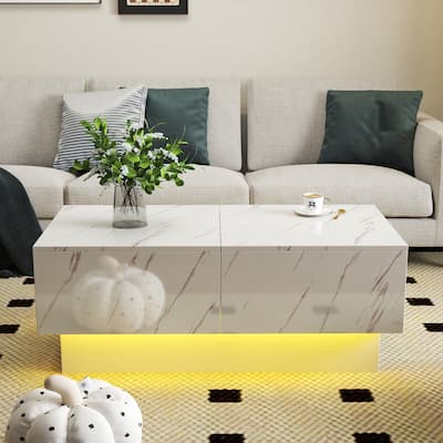 Modern Coffee Table Retractable Living Room Table with Sliding Tabletop Hidden Storage Compartment, for Living Room