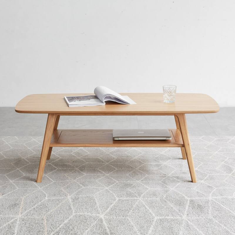 Solid Wood Coffee Table with Storage Shelf