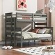 preview thumbnail 3 of 10, Gray Twin over Full Size Solid Wood Bunk Bed with Ladder & Fence