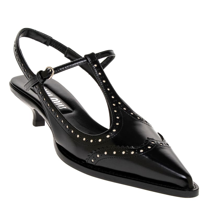 Miu Miu Brushed Leather Brogue Slingbacks - 37 EU