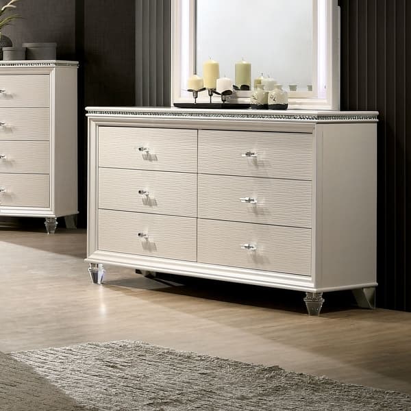 Silver Orchid Allenby Glam Pearl White 6 Drawer Dresser Overstock 28976985