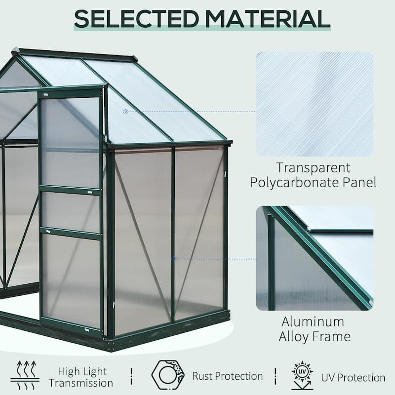 Outsunny 6' x 4' x 7' Twin Wall Polycarbonate Walk-In Greenhouse for Outdoors - 6' x 4' x 6.5'