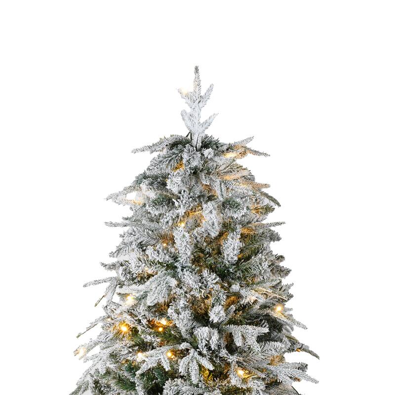 Xmas Snow Garland and Snow Xmas Tree, 3 Pac Snowy Flocked Christmas Decor with LED Lights,9ft Flocked Garland,6ft Flocked Tree