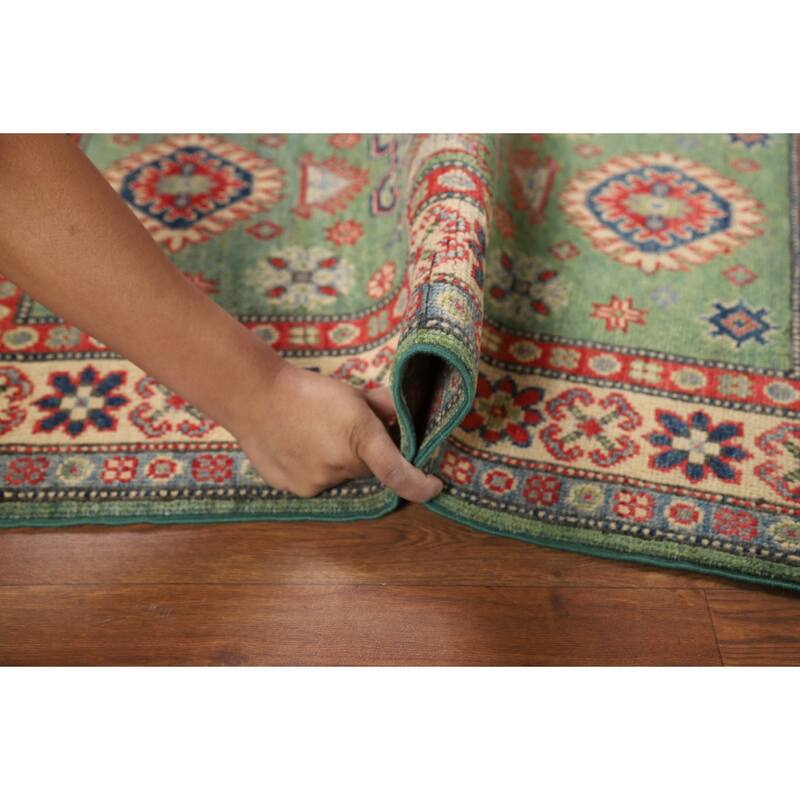 Light Green Kazak Foyer Rug Hand-Knotted Wool Carpet - 2'8"x 3'11"