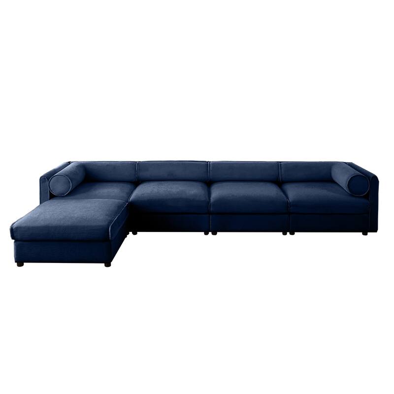 142.5" Chenille L-Shaped Sectional Sofa with Storage & Round Back