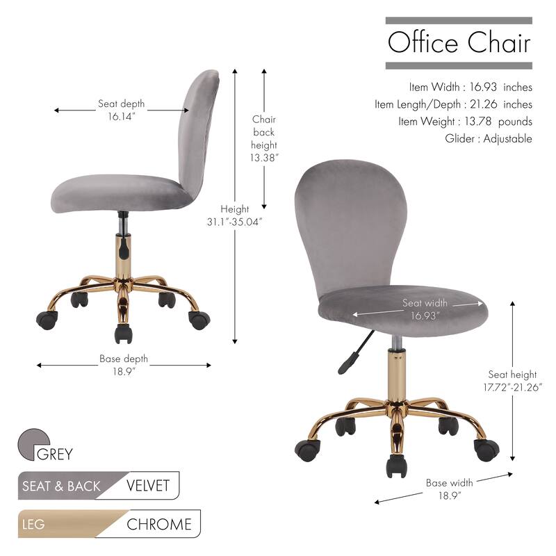 Porthos Home Evie Office Chair, Velvet Upholstery And Gold Legs