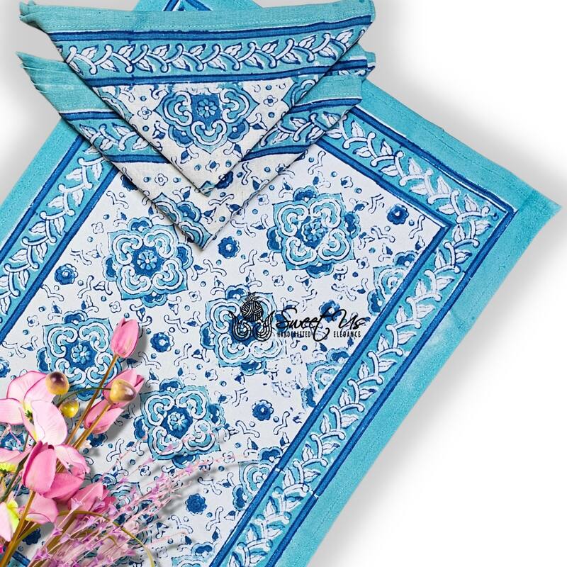 Cotton Springtime Splendor Tablecloth Collection, Ice Blue