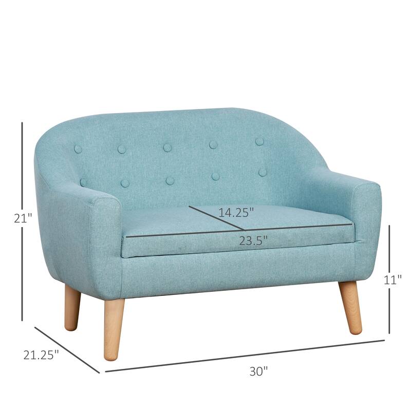 Qaba Kids Sofa Linen Fabric Wooden 2 Seat Armrest Children Chair Cozy