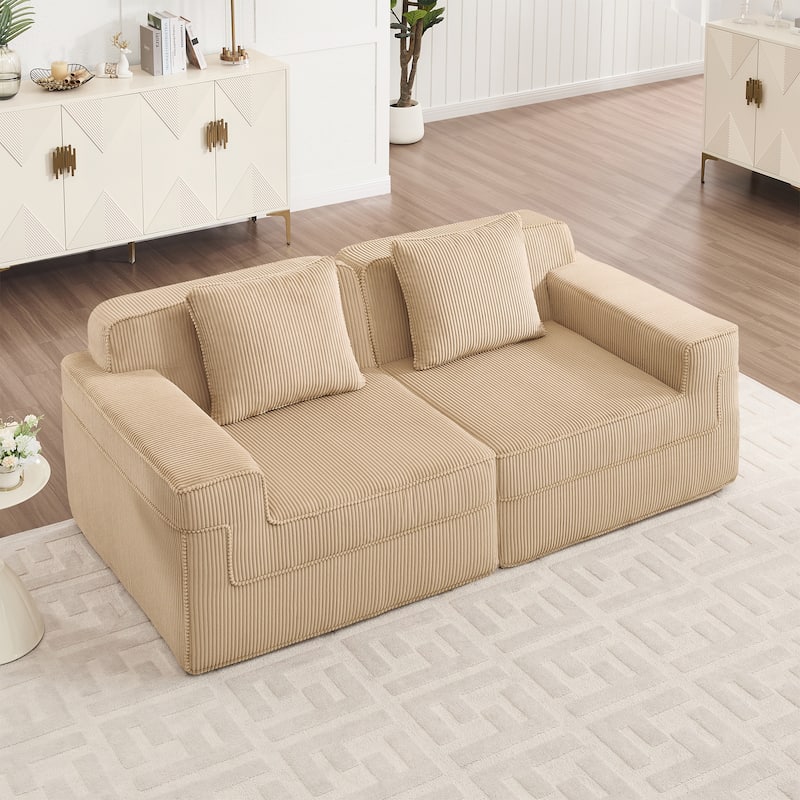 GDFStudio - Modular Corduroy Boneless Cloud 81" Loveseat with Deep Seat - Camel