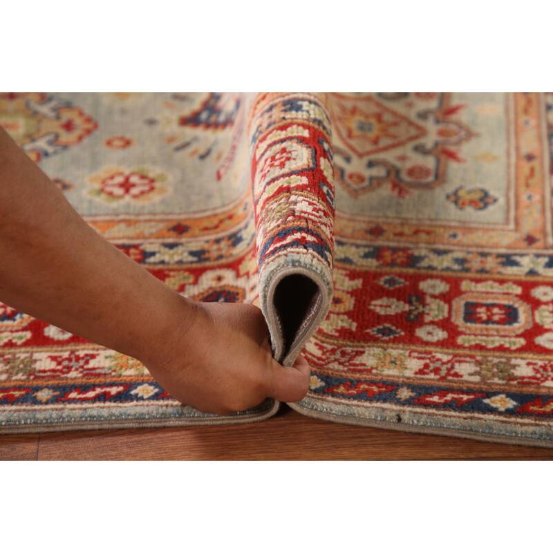 Geometric Kazak Area Rug Handmade Wool Carpet - 4'10" x 6'11"