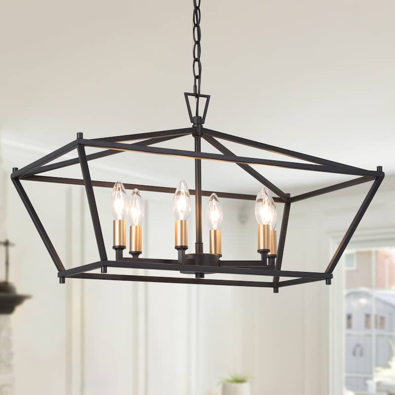 Modern 6-Light Black Gold Chandelier Island Lights for Dining Room - L 23.6" x W 12.6"x H 14.5" - L 23.6" x W 12.6"x H 14.5"
