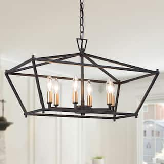 Modern 6-Light Black Gold Chandelier Island Lights for Dining Room - L 23.6" x W 12.6"x H 14.5"