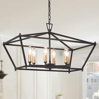 Modern 6-Light Black Gold Chandelier Island Lights for Dining Room - L 23.6" x W 12.6"x H 14.5"