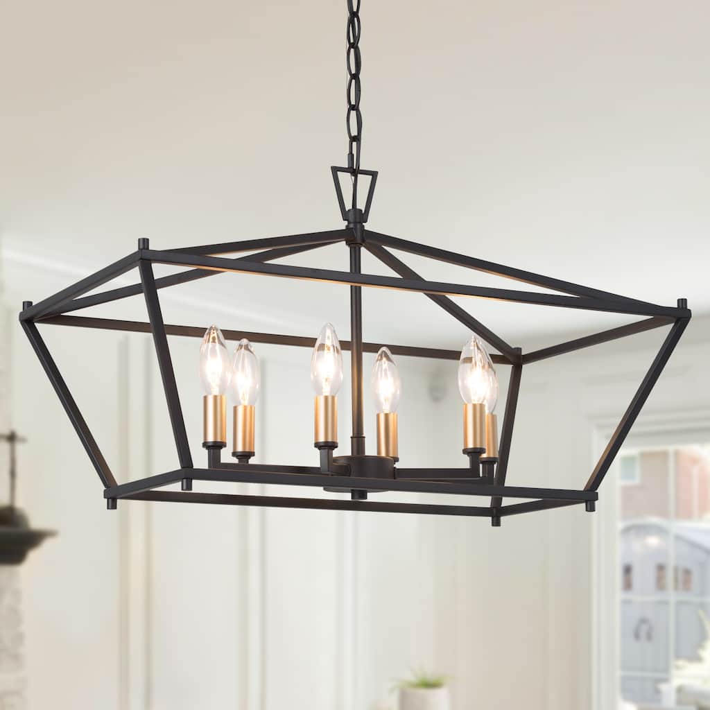 Modern 6-Light Black Gold Chandelier Island Lights for Dining Room - L 23.6" x W 12.6"x H 14.5"