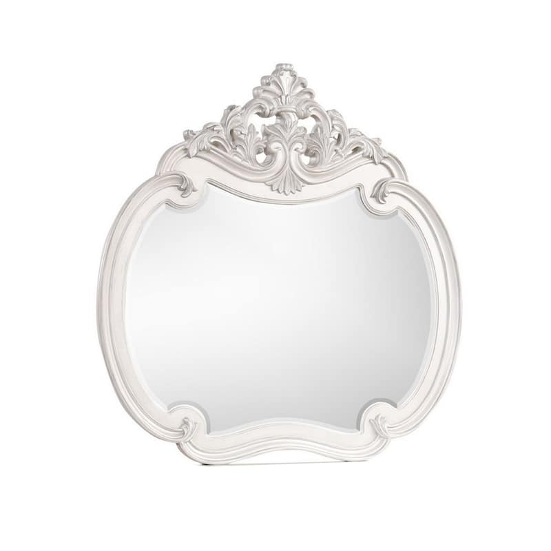 Hailey 48 x 49 Buffet Mirror, Round Wood Frame, Carved Crown Top, Mist Gray