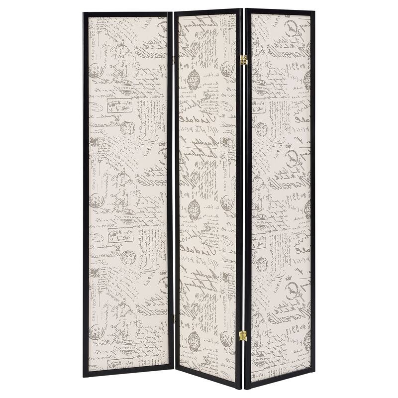 Felice Espresso 3-panel French Script Print Folding Screen
