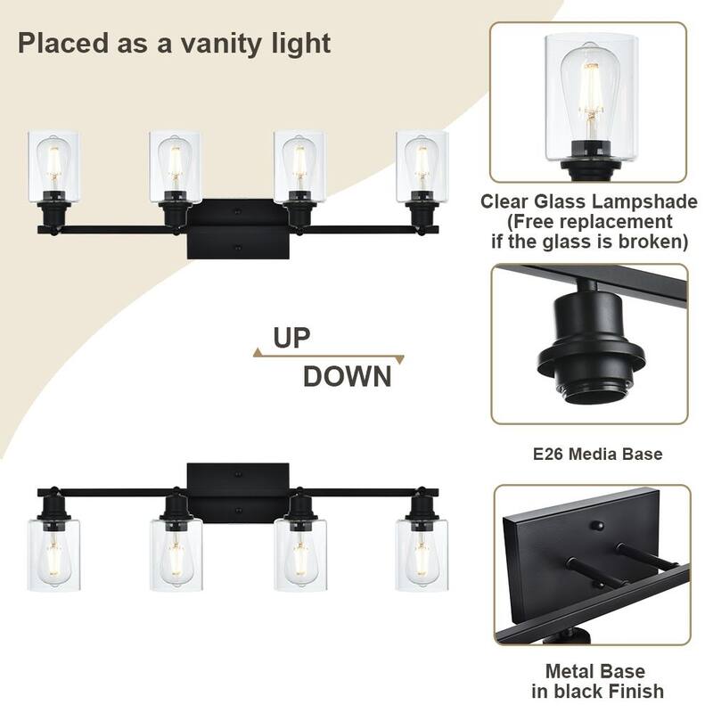 4-Light Vanity Light Bathroom Fixture, Multi-Directional Rotating Metal Ceiling Spotlight Fixture with Adjustable Track Heads