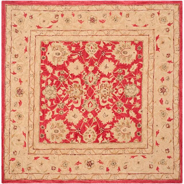 SAFAVIEH Anatolia Angeline Traditional Oriental Hand-spun Wool Rug - 6' x 6' Square - Red/Ivory