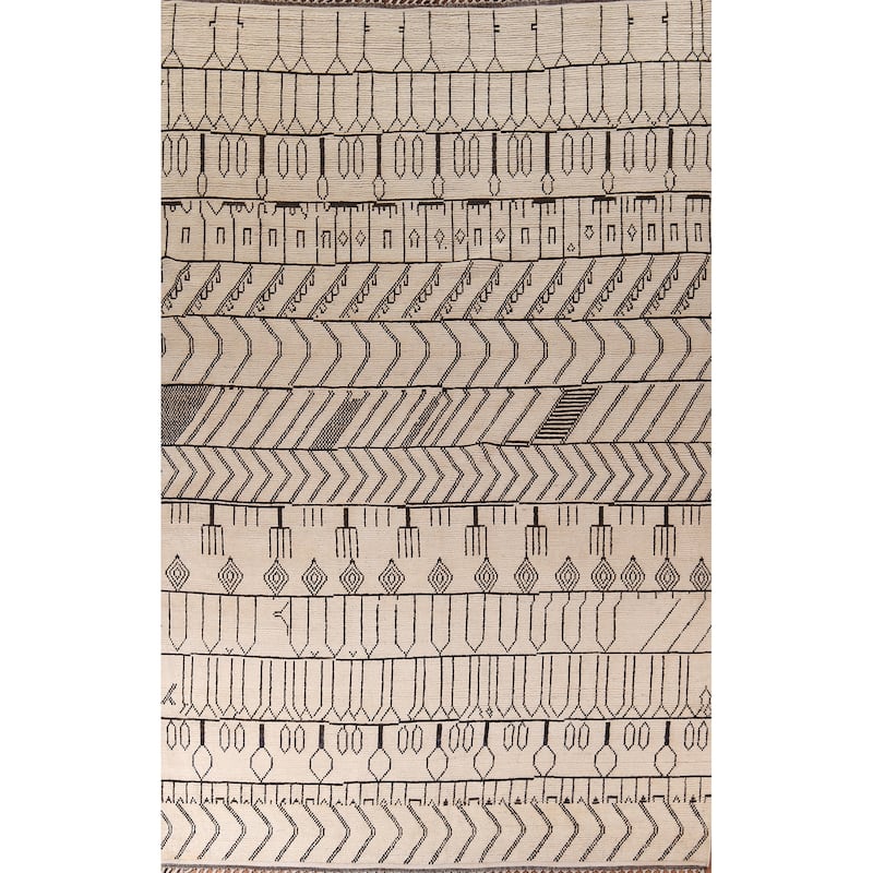 Moroccan Oriental Large Area Rug Hand-Knotted Wool Carpet - 9'8"x 14'2"