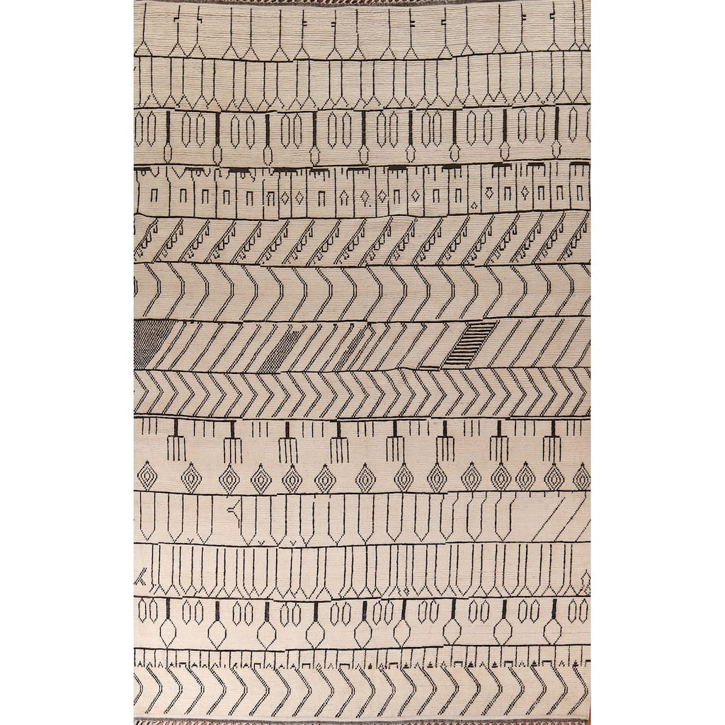 Moroccan Oriental Large Area Rug Hand-Knotted Wool Carpet - 9'8"x 14'2"