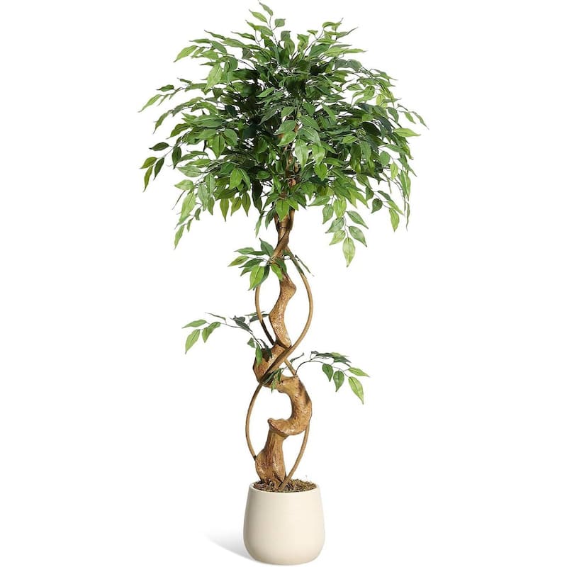 Artificial Faux Silk Ficus Tree with Curved Trunks for Indoor Home Decor