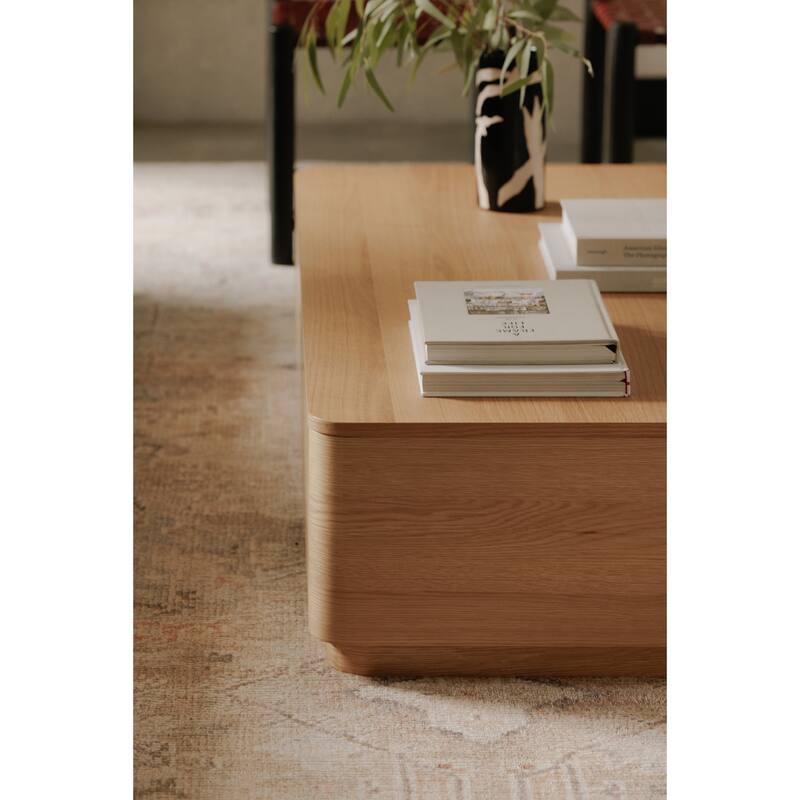 NADAAL STUDIOS Odette Coffee Table, Rectangle Walnut Veneer Top with Rubber Wood Base, Scandinavian Design, 4 Drawers, Brown