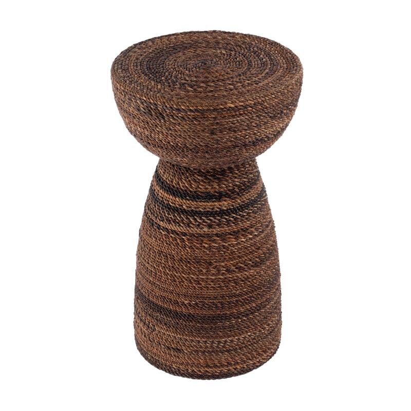 Bagshawe 13 in. W Round Wood and Abaca Rope Inlay Drum Side Table - Natural