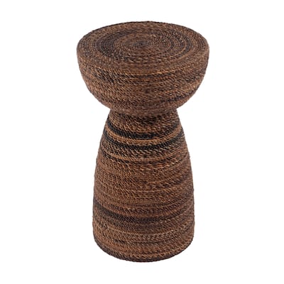 Bagshawe 13 in. W Round Wood and Abaca Rope Inlay Drum Side Table