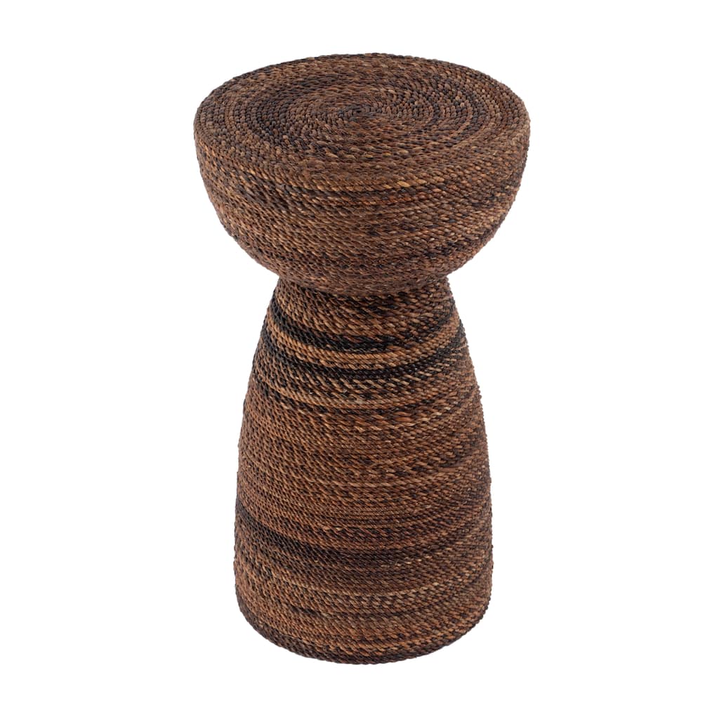 Bagshawe 13 in. W Round Wood and Abaca Rope Inlay Drum Side Table