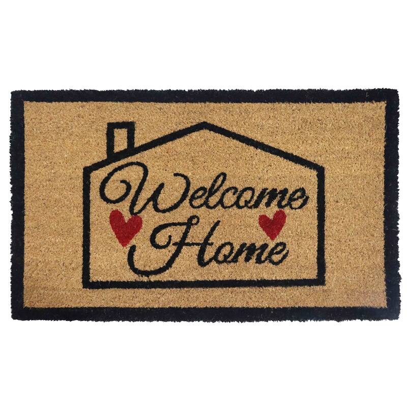 Gardenised Heavy Duty Coco Coir Doormat Non Slip PVC Baking Embossed Welcome Design Natural Coconut Fiber Floor Mat 18x30" - Hearty Welcome Home