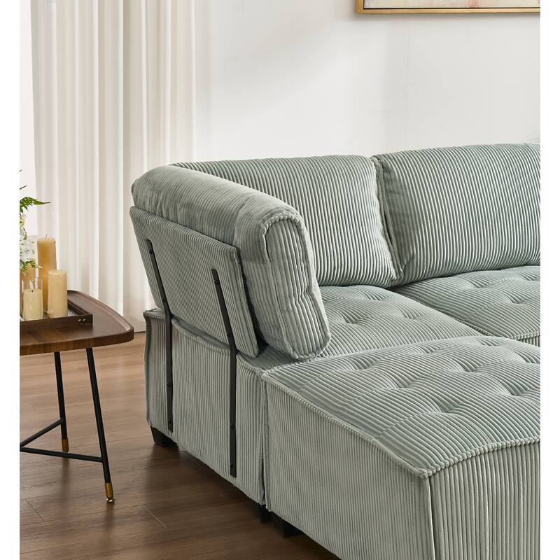 Ergonomic Lounge Modular Couch Corduroy Sectional Sofa with Deep Seat Ottoman Chaise and High-Rebound Thick Cushions