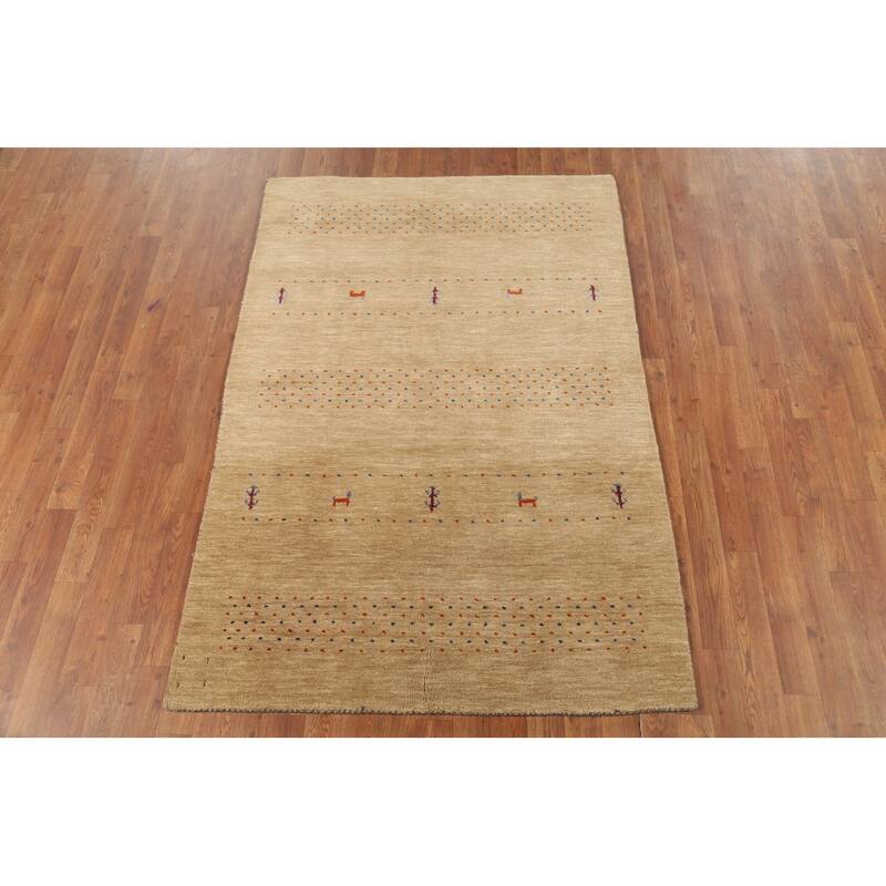 Tribal Yellow Gabbeh Accent Rug Hand-Knotted Wool Carpet - 3'11"x 5'10"
