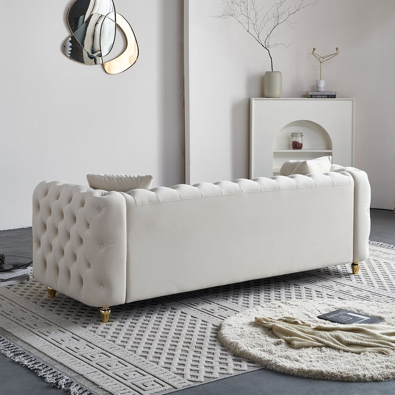 86'' Luxury Modern Tufted Velvet Sofa with 2 Toss Pillows, Beige
