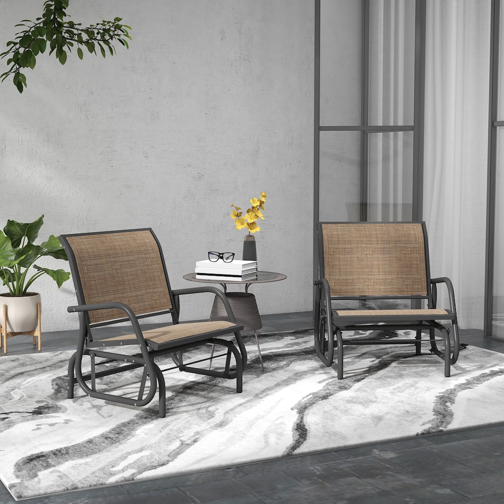 Outsunny Glider/Rocking Chair Set with Breathable Mesh Fabric, Curved Armrest