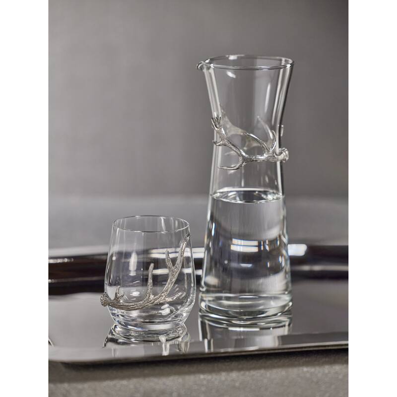 Malachi Glass Carafe with Pewter Antler - 3.75" x 9.75"