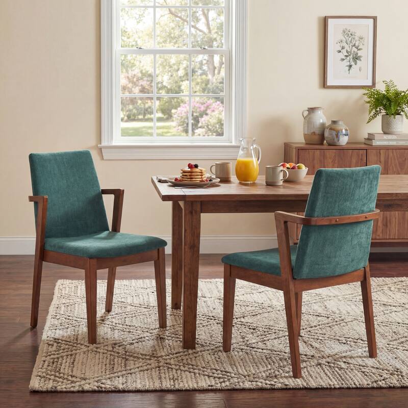 Christopher Knight Home - Mid-Century Modern Upholstered Wood Dining Arm Chairs with Ergonomic Armrests & Backrest, Set of 2