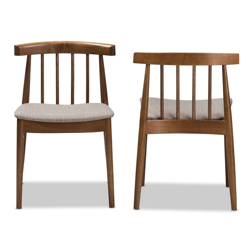 Walnut Wood Dining Chairs - Set of 2, Classic English Style, Solid Rubberwood Frame, Gray Fabric Seat