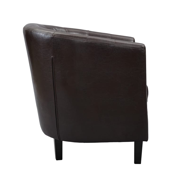 Accent Chair, Button Tufted Faux Leather Barrel Chair, Midcentury Modern Accent Chair, Comfy Armchair, Tub Barrel Chairs