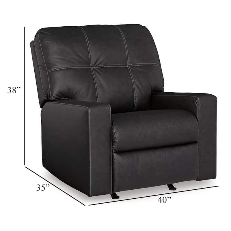 Barl Manual Recliner Chair, 35 Inch Tufted Rich Black Faux Leather