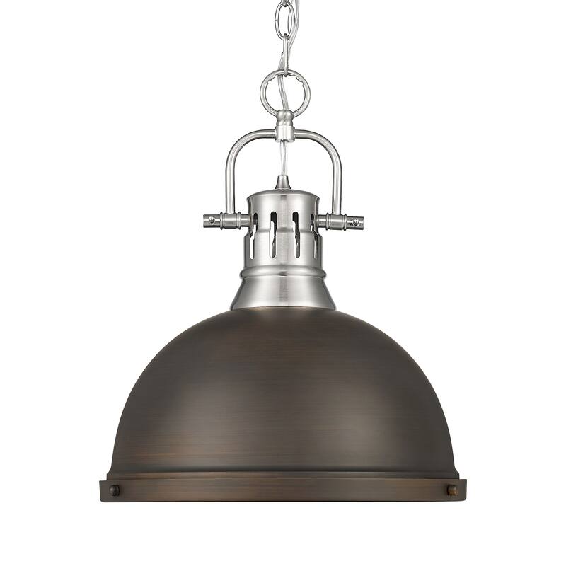 Yep by Golden Lighting Duncan 1-light 14in Chain Hung Pendant in Pewter and Rubbed Bronze shade