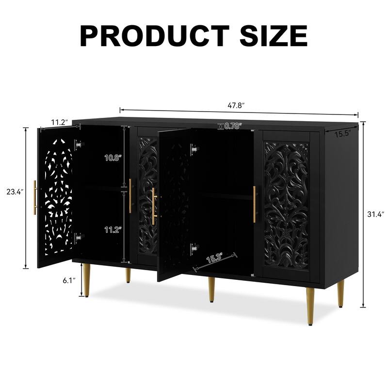 48" Hollow Carved Sideboard Buffet Cabinet