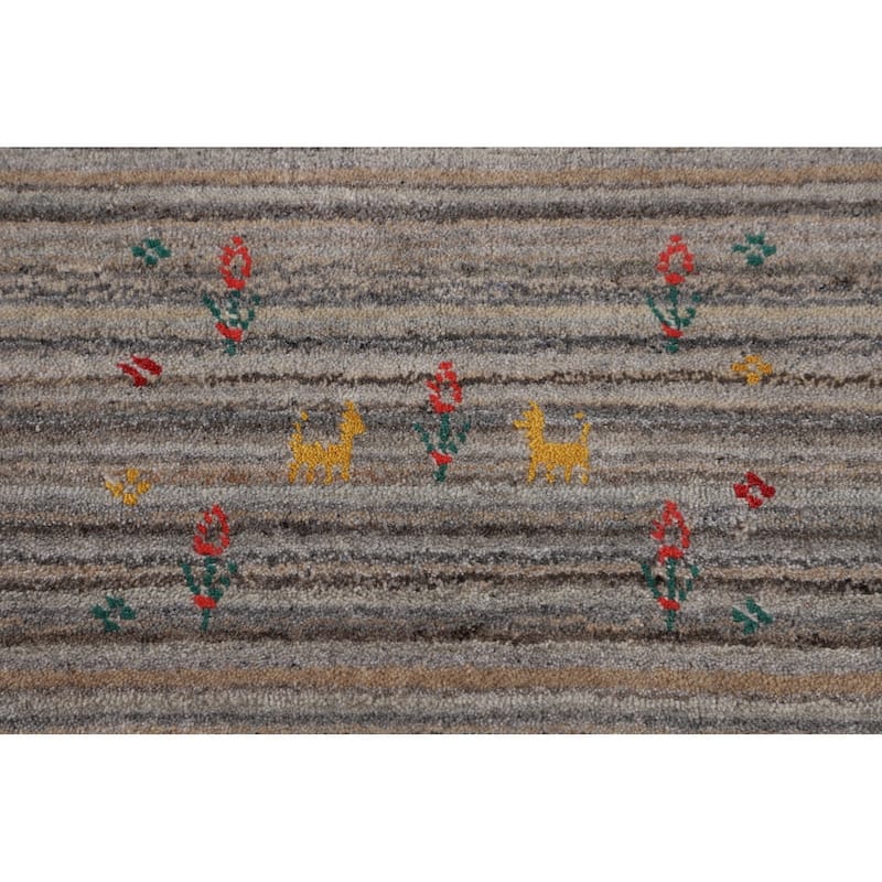 Earth Tone Striped Gabbeh Square Area Rug Hand-Knotted Wool Carpet - 8'0" X 7'10"