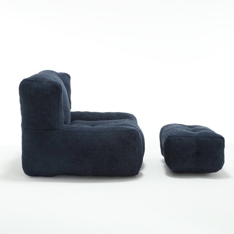 Fluffy Bean Bag Chair with Memory Foam and Ottoman, Super Soft Velvet Bean Bag for Adults & Kids, Comfortable Lazy Sofa