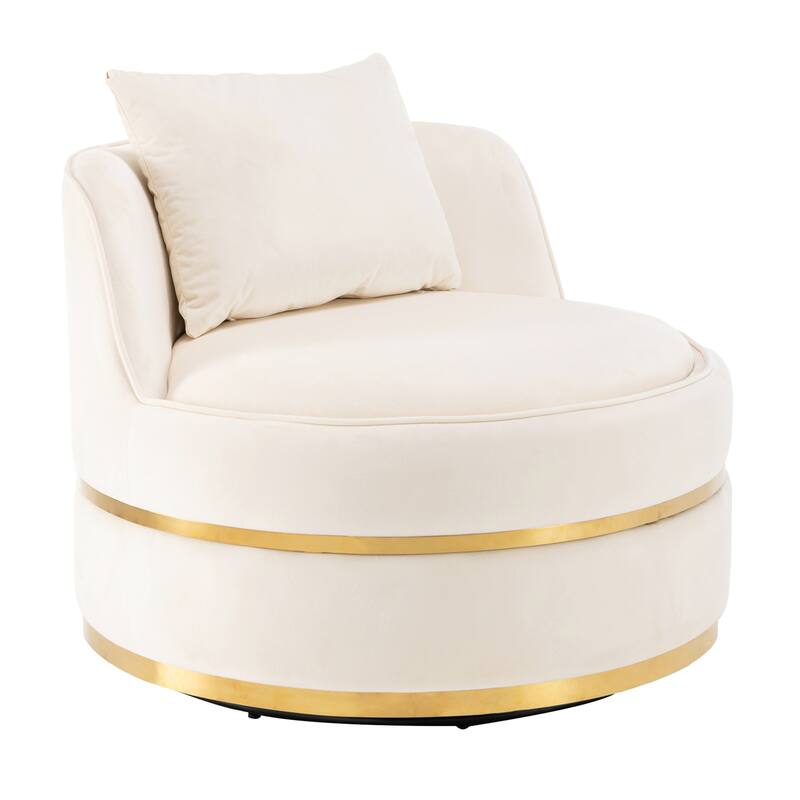Velvet 360° Swivel Accent Chair with Seat Cushion, Upholstered Barrel Chair with Stainless Steel Base Living Room Chair