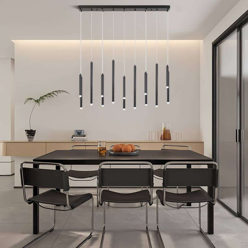 14 Light Linear LED Integrated in Black or Gold Cluster Chandelier, Luxury Kitchen Island Dining Room Pendant