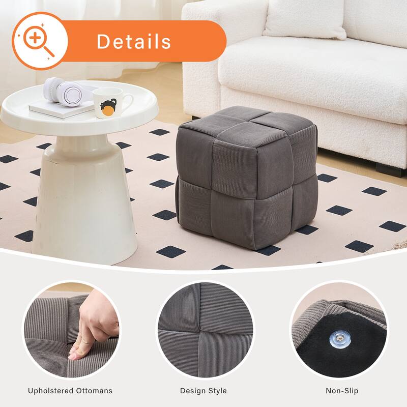 Soft Corduroy Fabric Ottoman Stool for Home Bedroom Living Room Vanity Chair Comfortable