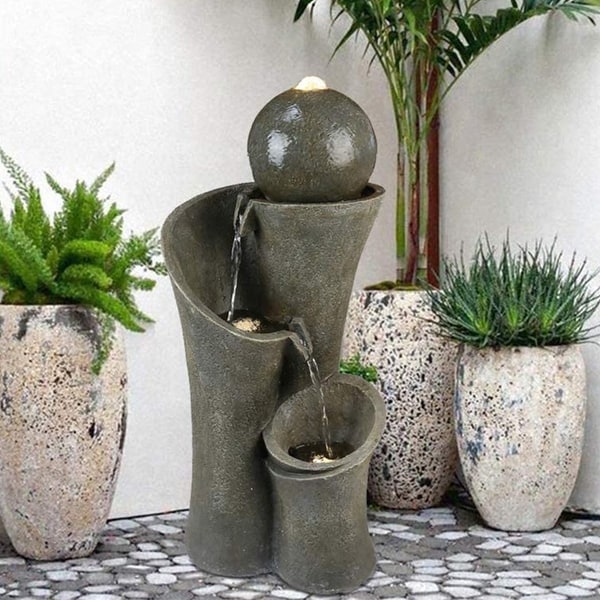 Modern Sphere Floor Water Fountain Faux Stone Outdoor Zen ...